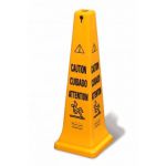 Знак предупреждающий ,конусообразный “Внимание!” и “Мокрый пол!” на нескольких языках, h91см ,желтый Rubbermaid